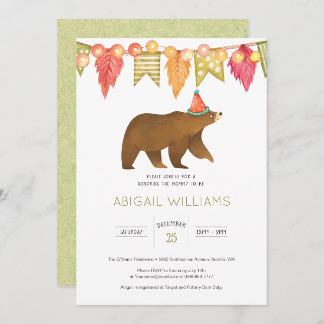 Woodland Bear Party Baby Shower Invitation (Front/Back)