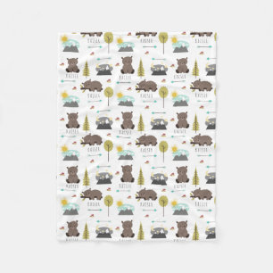 Woodland Bear Pattern Fleece Blanket