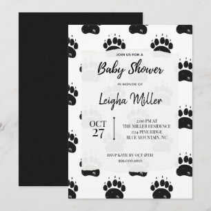 Woodland Bear Paw Print Baby Shower Invitation