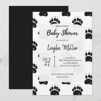 Woodland Bear Paw Print Baby Shower Invitation