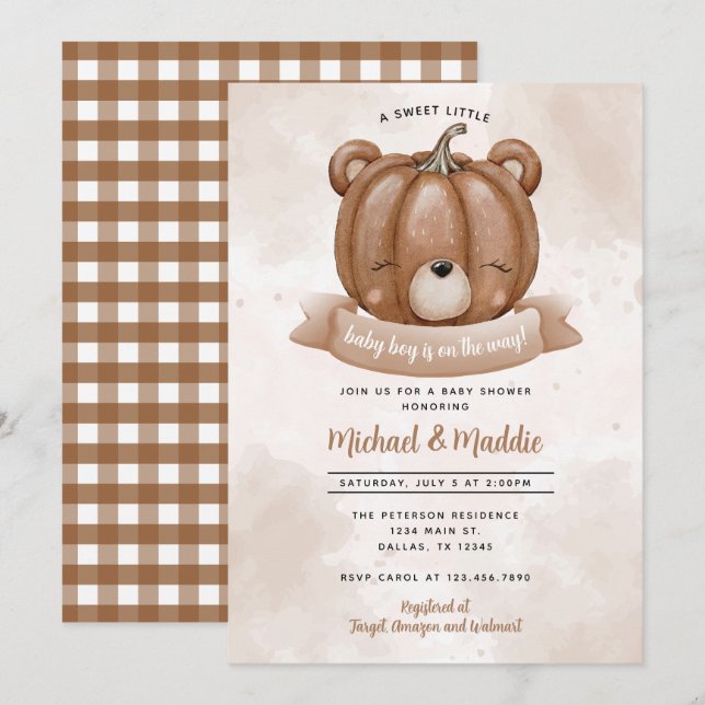 Woodland Bear Pumpkin Baby Shower Invitation (Front/Back)