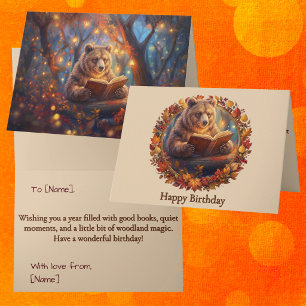 Woodland Bear Reading British Folklore Greeting Card