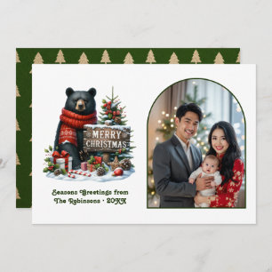Woodland Bear Rustic Forest Christmas Magic Photo Holiday Card