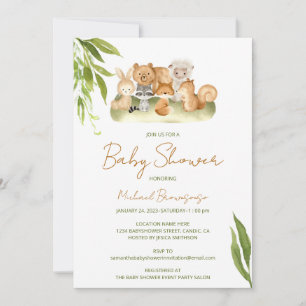Woodland Bear Sheep Bunny Fox Baby Shower Invitation