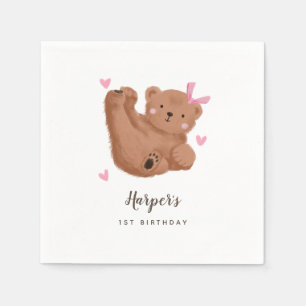 Woodland Bear Theme Girl Birthday Party   Napkin