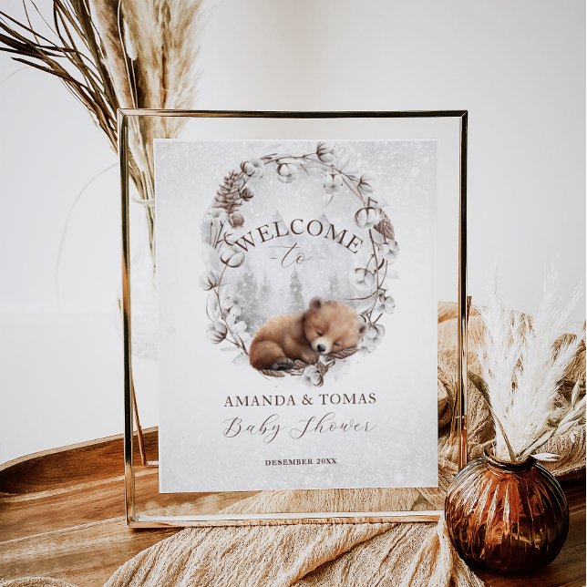 Woodland Bear Winter Baby Shower Welcome  Poster (Creator Uploaded)