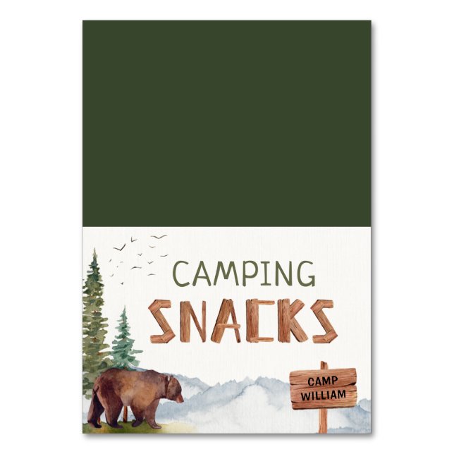 Woodland Bear - Wooden Snacks Sign Buffet Card  (Front)