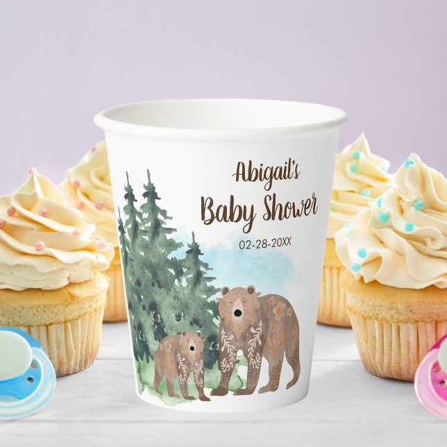 Woodland Bears Neutral Watercolor Baby Shower Paper Cups (Creator Uploaded)