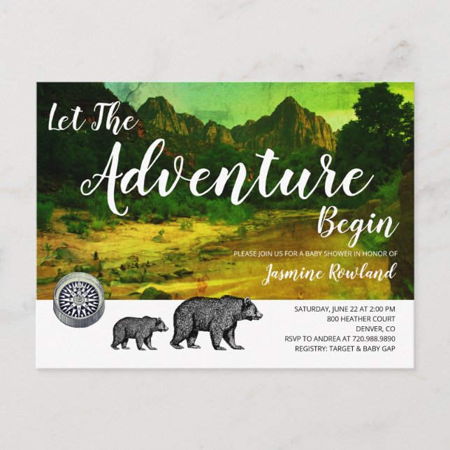 Woodland Bears Rustic Wilderness Baby Shower Invitation Postcard (Front)