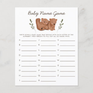 Woodland Bears Twins Baby Name Shower Game