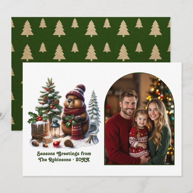 Woodland Beaver Cosy Forest Christmas Magic Photo Holiday Card (Front/Back)