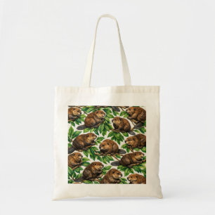 Woodland Beavers & Leafy Branches Botanical Tote Bag