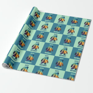 Woodland Bigfoot Happy Birthday Pattern Design Wrapping Paper