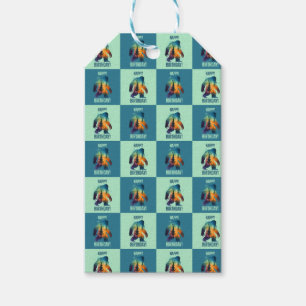 Woodland Bigfoot Sunset Happy Birthday Gift Tag