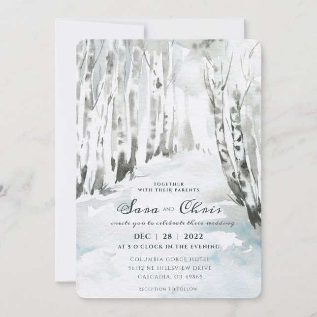 Woodland | Birch Forest Watercolor  Invitation (Front)