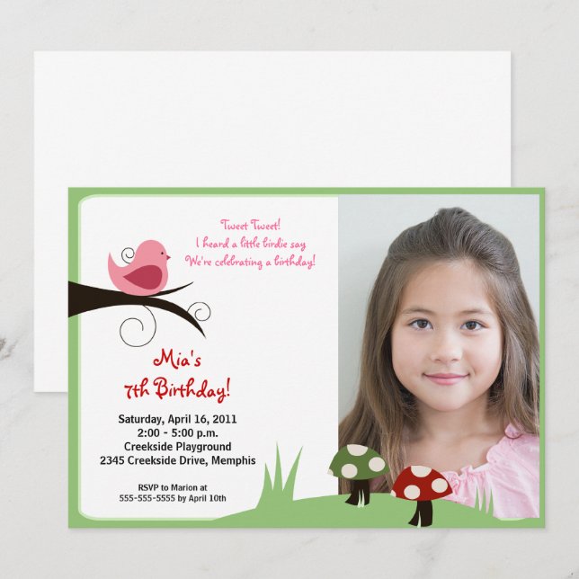 Woodland Bird Forest Photo Birthday Invite (Front/Back)