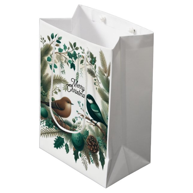 Woodland Birds and Branches Holiday  Medium Gift Bag (Front Angled)