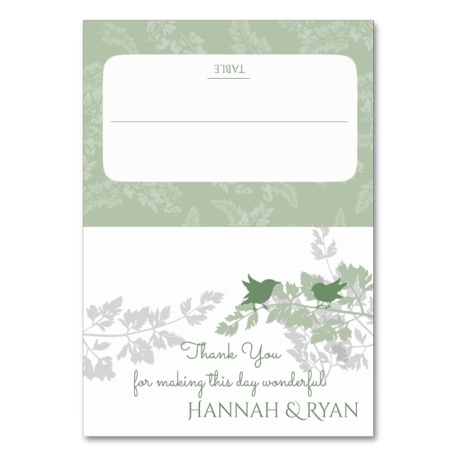 Woodland Birds and Foliage Green Table Number (Front)