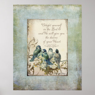 Woodland Birds - Bluebirds on a Branch Floral Poster