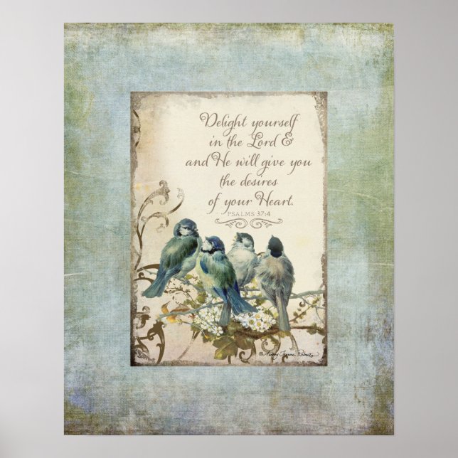 Woodland Birds - Bluebirds on a Branch Floral Poster (Front)