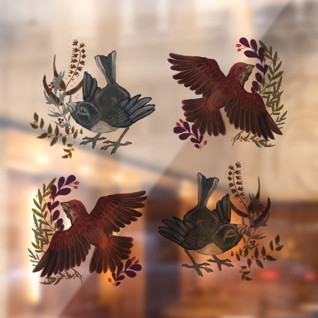 Woodland Birds Holiday Window Clings (Sheet 2)