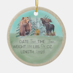 Woodland birth stats  ceramic tree decoration