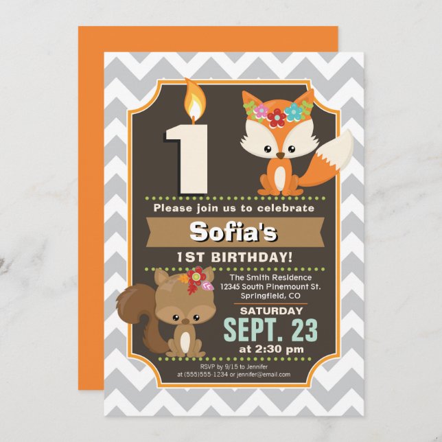Woodland Birthday Invitation (Front/Back)