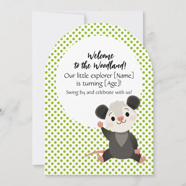 Woodland Birthday Invitation – Cute Opossum  (Front)