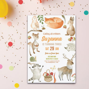 Woodland Birthday Invitation Party Animals Forest