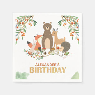 Woodland Birthday Party Animals Gold Napkin