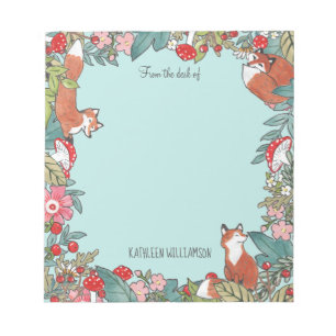 Woodland Blue Fox Foxes Forest Leaf Personalised Notepad