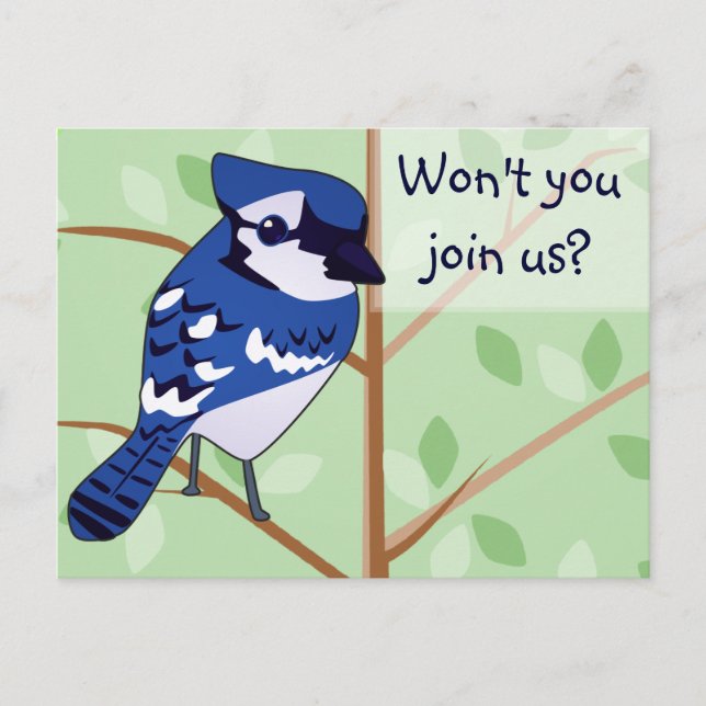 Woodland Blue Jay Invitation POSTCARD (Front)
