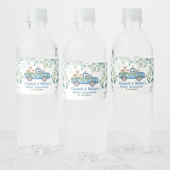 Woodland Blue Truck Water Bottle Label (Bottles)