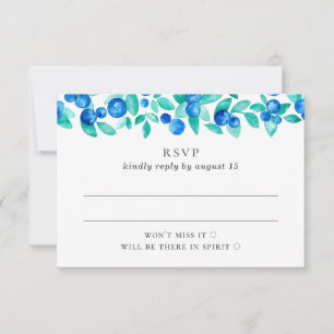 Woodland blueberries. Blue and mint berry wedding RSVP Card
