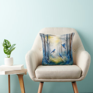 Woodland Bluebirds Scenic Forest Cushion