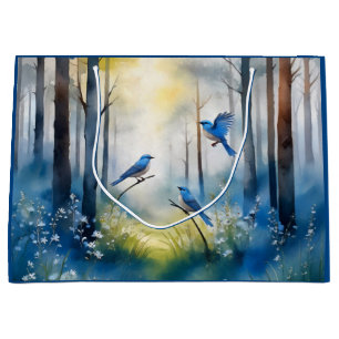 Woodland Bluebirds Scenic Forest Large Gift Bag