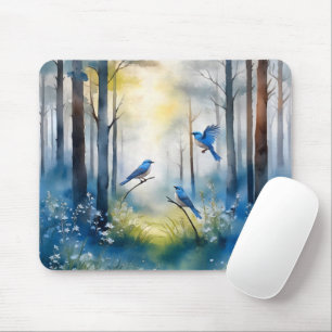 Woodland Bluebirds Scenic Forest Mouse Mat