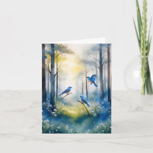 Woodland Bluebirds Scenic Forest Note Card