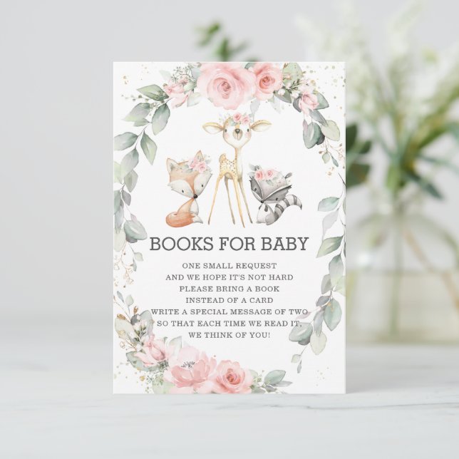Woodland Blush Floral Greenery Books for Baby Card (Standing Front)