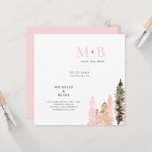 Woodland Blush Monogram Save the Date Square