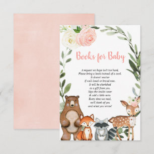 Woodland blush pink book request girl baby shower enclosure card