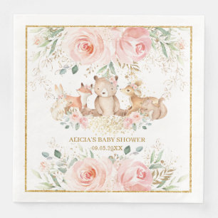 Woodland Blush Pink Floral Baby Shower Birthday  N Napkin