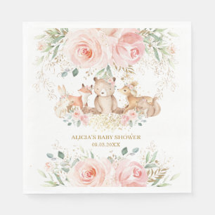 Woodland Blush Pink Floral Baby Shower Birthday  Napkin