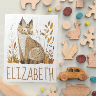 Woodland Bobcat Cute Personalised Jigsaw Puzzle