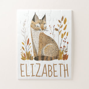 Woodland Bobcat Cute Personalised Jigsaw Puzzle