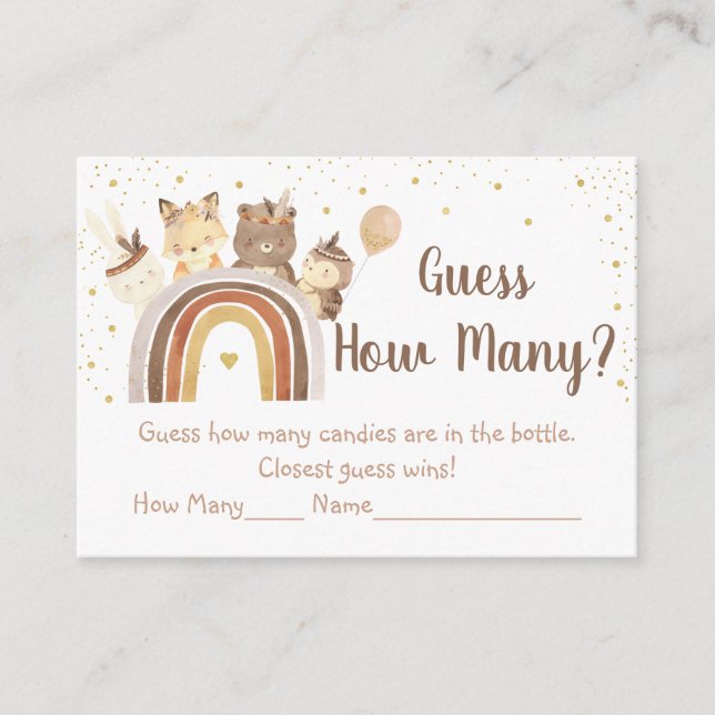 Woodland Boho Rainbow Guess How Many Game Enclosure Card (Front)