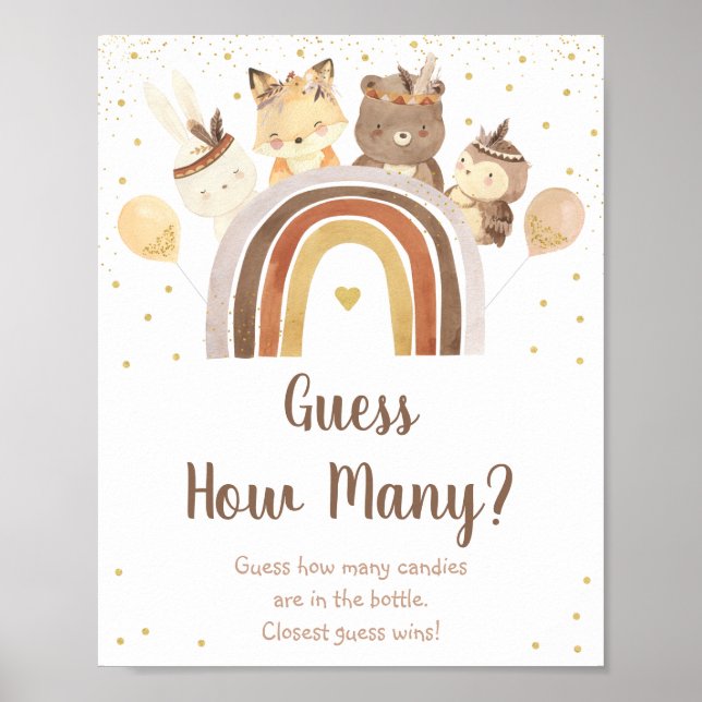 Woodland Boho Rainbow Guess How Many Game Poster (Front)