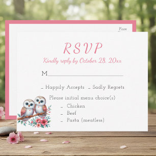 Woodland Boho Rustic Country Owl Wedding RSVP Postcard