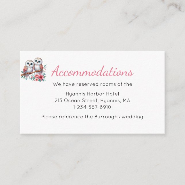 Woodland Boho Rustic Owl Wedding Accommodations Enclosure Card (Front)