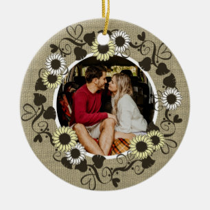 Woodland BOHO Sunflower Photo Ceramic Tree Decoration